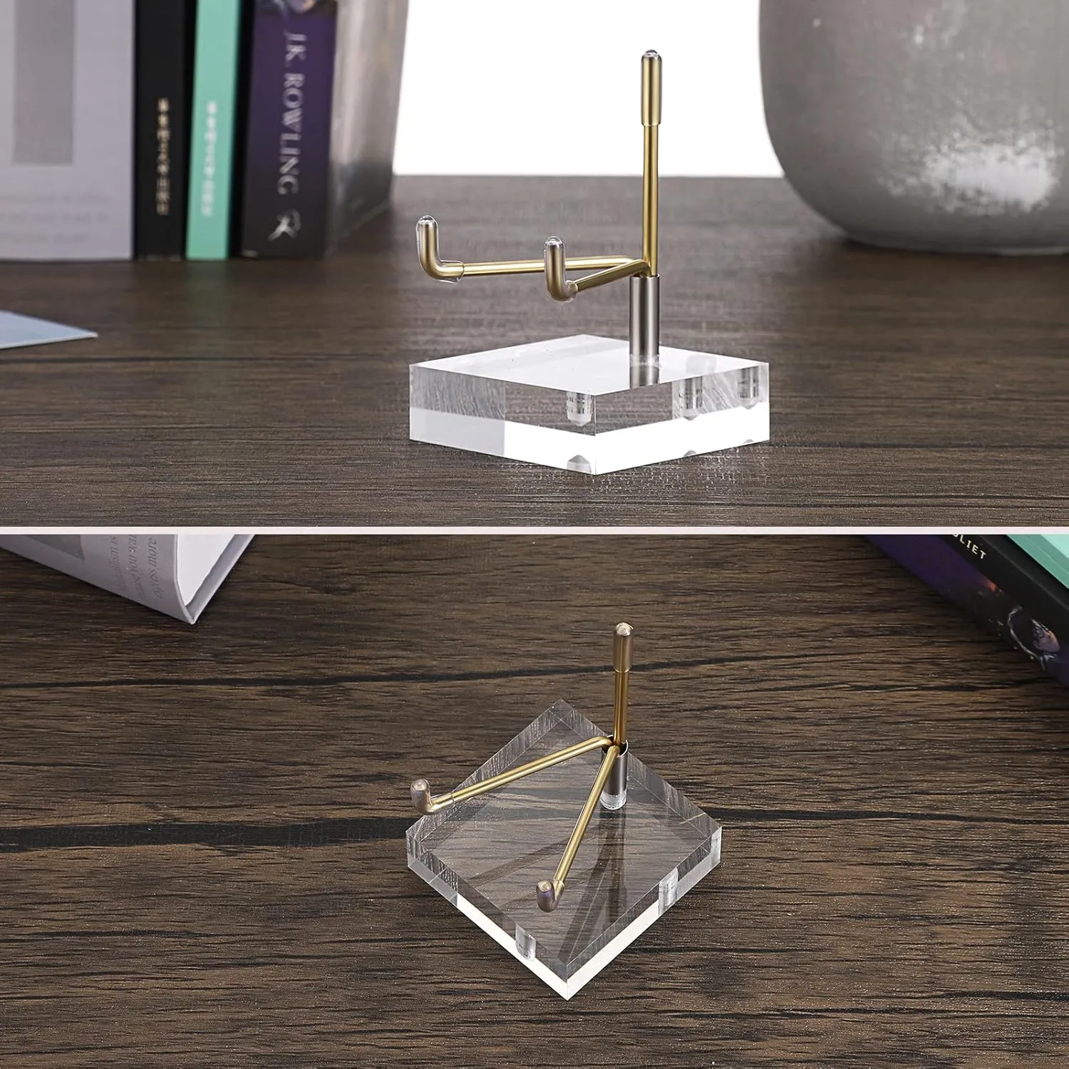 Hipiwe Adjustable Metal Arms Display Stand Easel with Acrylic Base Small Display Easel Holder for Fossil Coral Geodes Rock Mineral Agate Crystals Seashell and Small Collectibles, 2x2x3 inch
