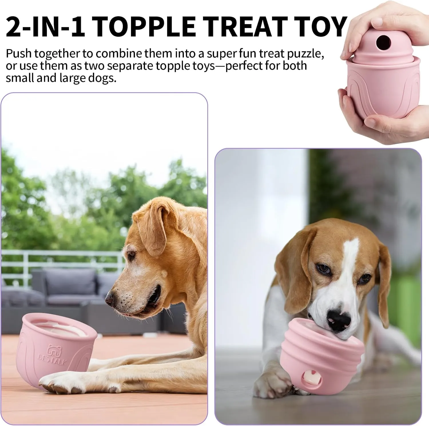 Interactive Dog Toy, 2-in-1 Long-Lasting Treat Dispenser Dog Puzzle Feeder Toys, Stuffable Enrichment Freeze Lick Bowl for Boredom, Reduces Anxiety Silicone Fetch Catch Chew Toy