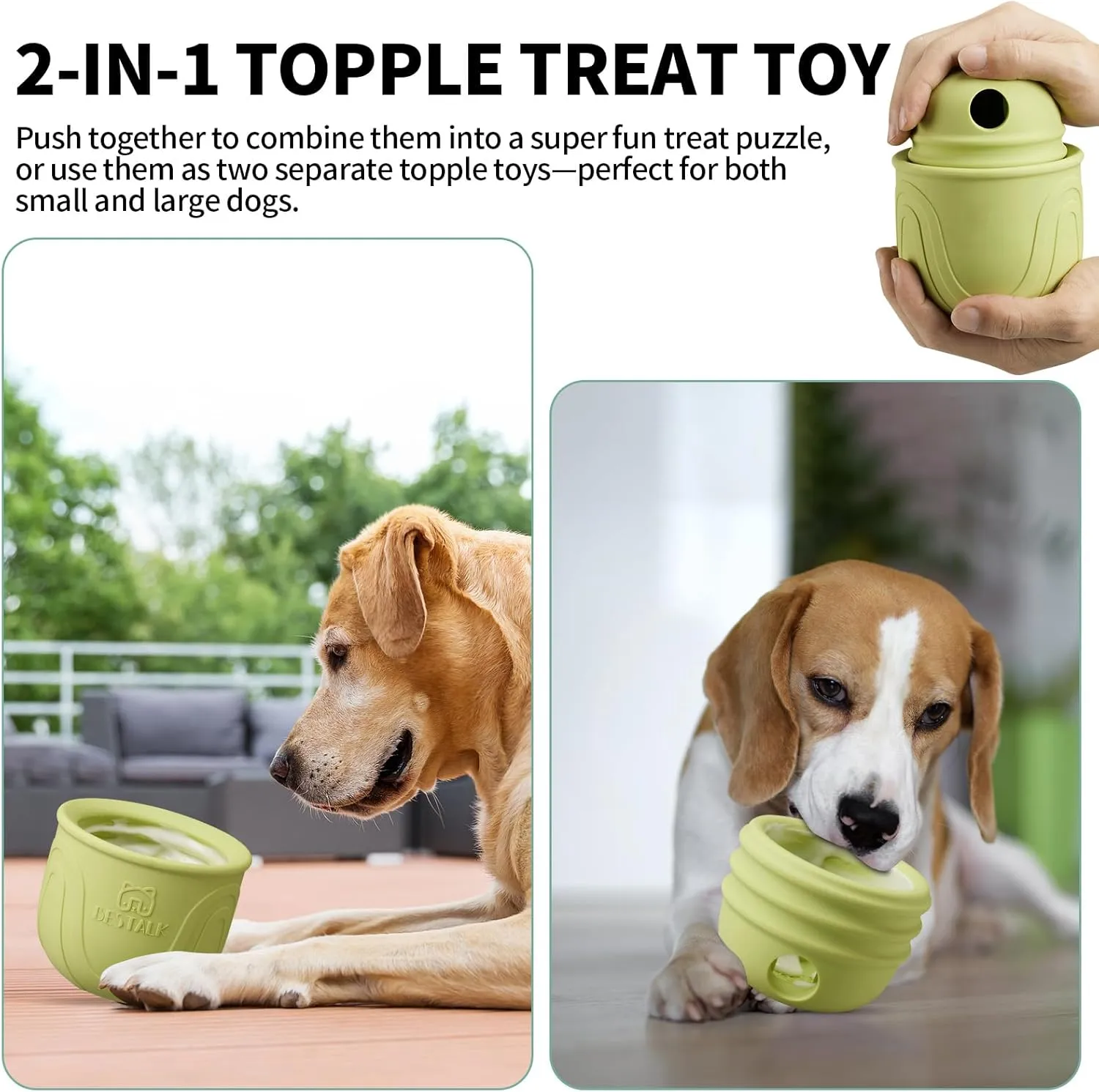 Interactive Dog Toy, 2-in-1 Long-Lasting Treat Dispenser Dog Puzzle Feeder Toys, Stuffable Enrichment Freeze Lick Bowl for Boredom, Reduces Anxiety Silicone Fetch Catch Chew Toy