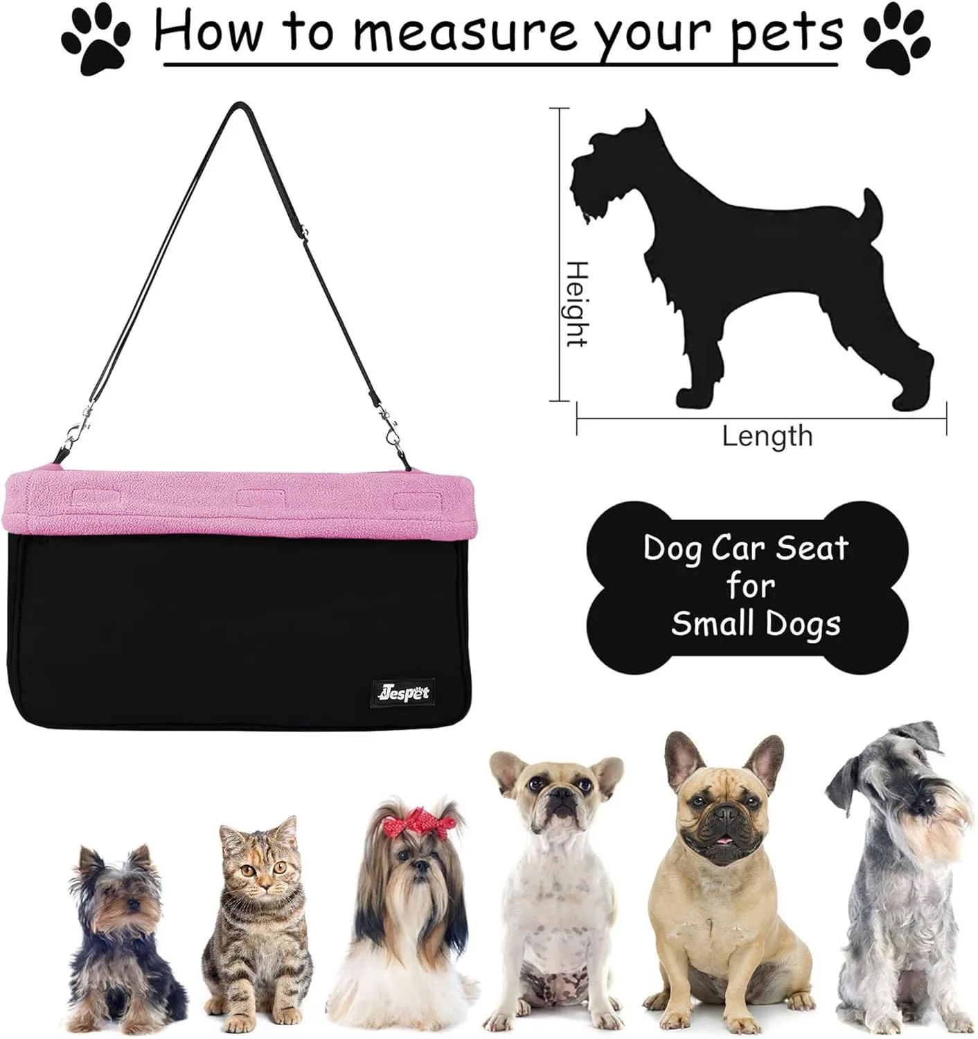 JESPET & GOOPAWS Dog Booster Seats for Cars, Portable Dog Car Seat Travel Carrier with Seat Belt for 24lbs Pets (Pink-16 L x 13" D x 9" H)