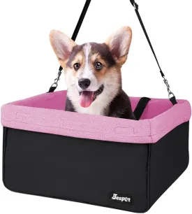JESPET & GOOPAWS Dog Booster Seats for Cars, Portable Dog Car Seat Travel Carrier with Seat Belt for 24lbs Pets (Pink-16 L x 13" D x 9" H)
