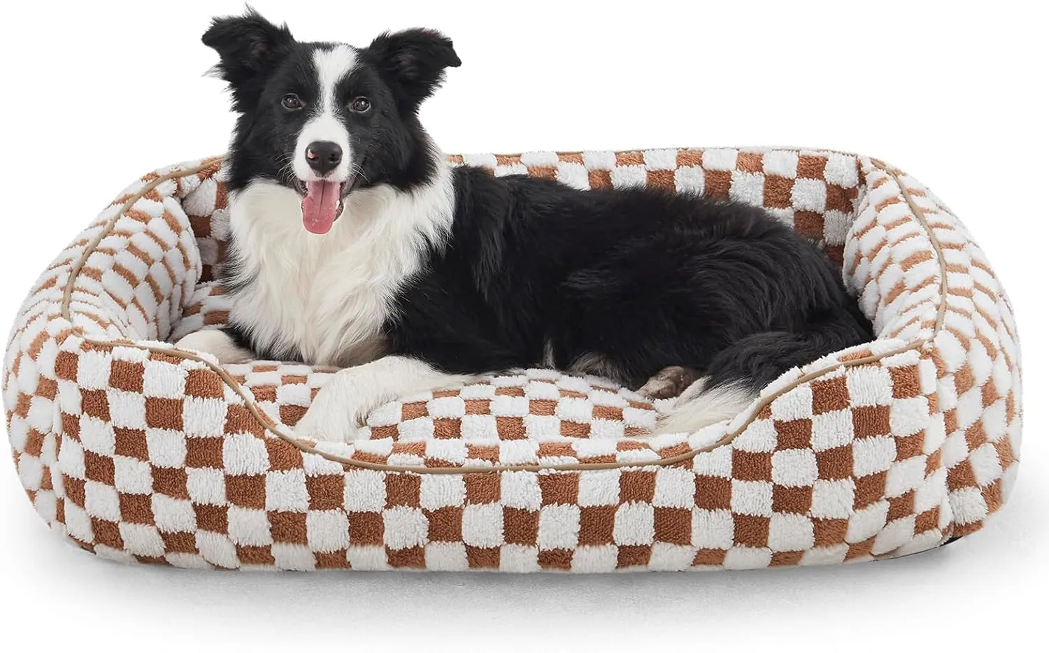 JOEJOY Dog Bed for Large Medium Small Dogs - Rectangle Orthopedic Dog Sofa Bed, Cute Modern Puppy Bed with Jacquard Shaggy Plush & Anti Slip Bottom, 30x24x9inches, Brown