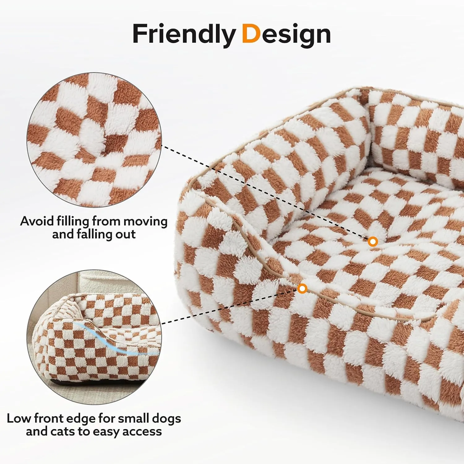 JOEJOY Dog Bed for Large Medium Small Dogs - Rectangle Orthopedic Dog Sofa Bed, Cute Modern Puppy Bed with Jacquard Shaggy Plush & Anti Slip Bottom, 30x24x9inches, Brown