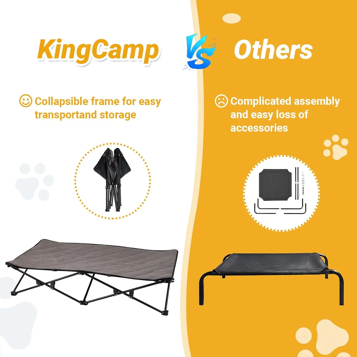 KingCamp Elevated Dog Bed for XL Dogs, Raised Outdoor Indoor Portable Cooling Cot Lifted Pet Hammock off Ground with Washable Breathable Mesh & Frame with Non Slip Foot for Camping Backyard, Black