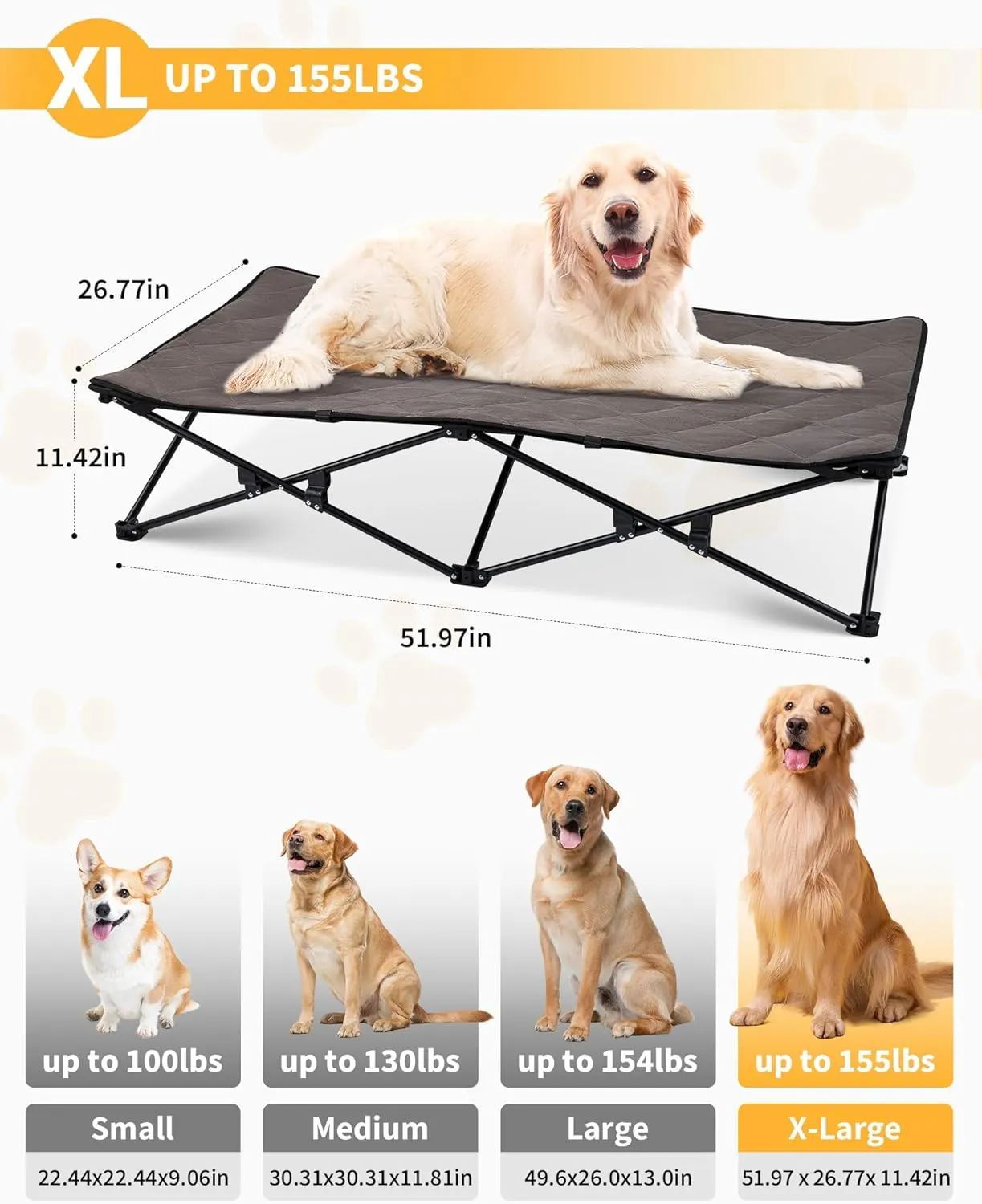 KingCamp Elevated Dog Bed for XL Dogs, Raised Outdoor Indoor Portable Cooling Cot Lifted Pet Hammock off Ground with Washable Breathable Mesh & Frame with Non Slip Foot for Camping Backyard, Black
