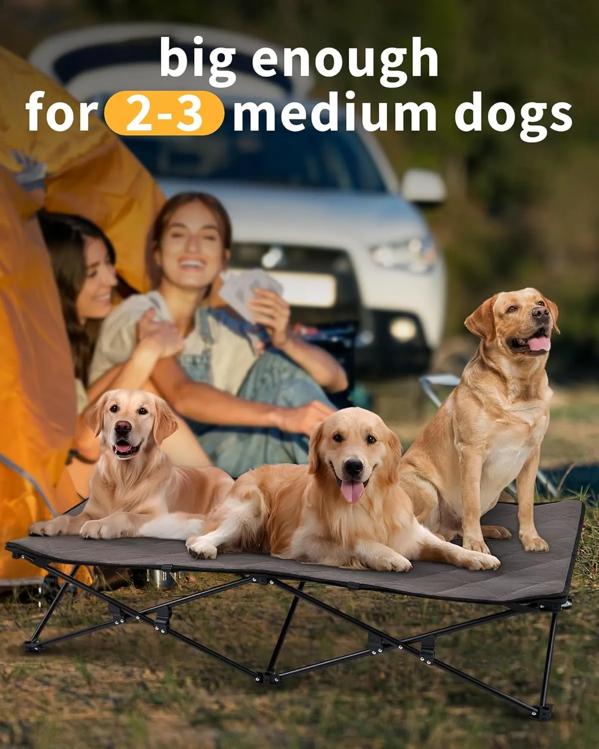 KingCamp Elevated Dog Bed for XL Dogs, Raised Outdoor Indoor Portable Cooling Cot Lifted Pet Hammock off Ground with Washable Breathable Mesh & Frame with Non Slip Foot for Camping Backyard, Black