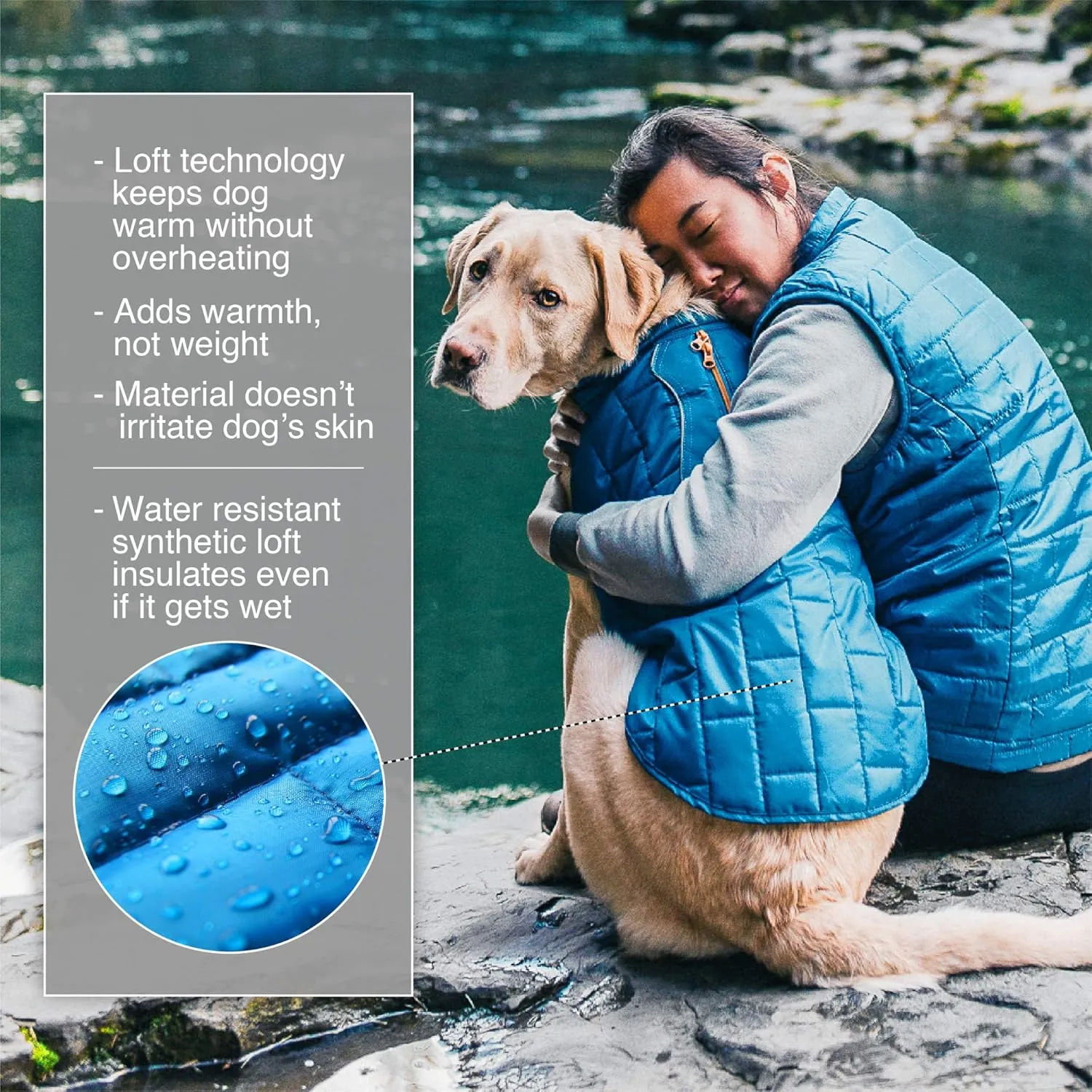 Kurgo Loft Dog Jacket, Reversible Winter Coat for Dogs, Wear with Harness or Sweater, Water Resistant, Reflective, for Small Medium Large Pets (Watercolor Stripe, M)