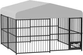 Large Outdoor Dog Kennel (10x10x6ft) - Heavy Duty Metal Dog Cage with Rotating Feeding Bowl, Waterproof Roof Cover & Lock, Weatherproof for All Dog Breeds - Perfect for Garden, Backyard, or Indoor Use