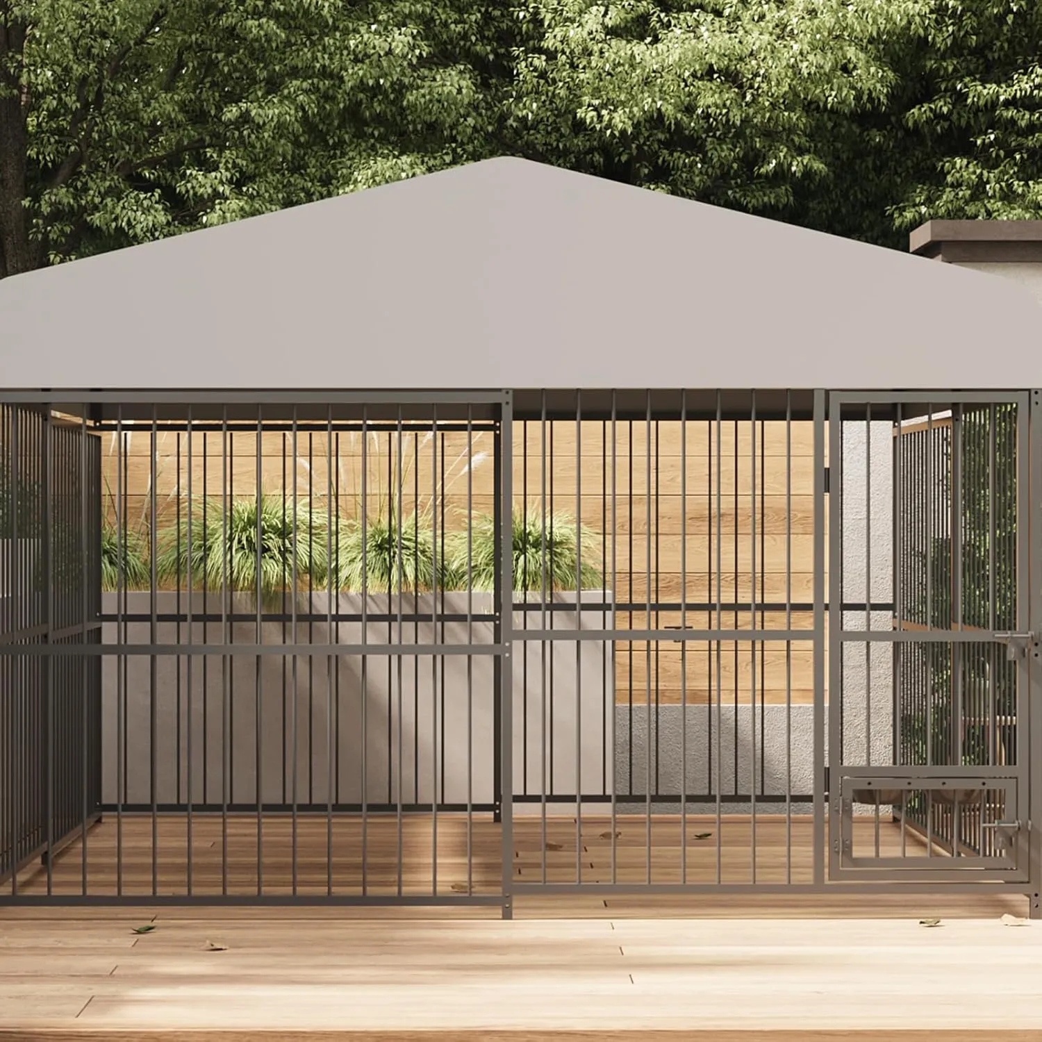 Large Outdoor Dog Kennel (10x10x6ft) - Heavy Duty Metal Dog Cage with Rotating Feeding Bowl, Waterproof Roof Cover & Lock, Weatherproof for All Dog Breeds - Perfect for Garden, Backyard, or Indoor Use