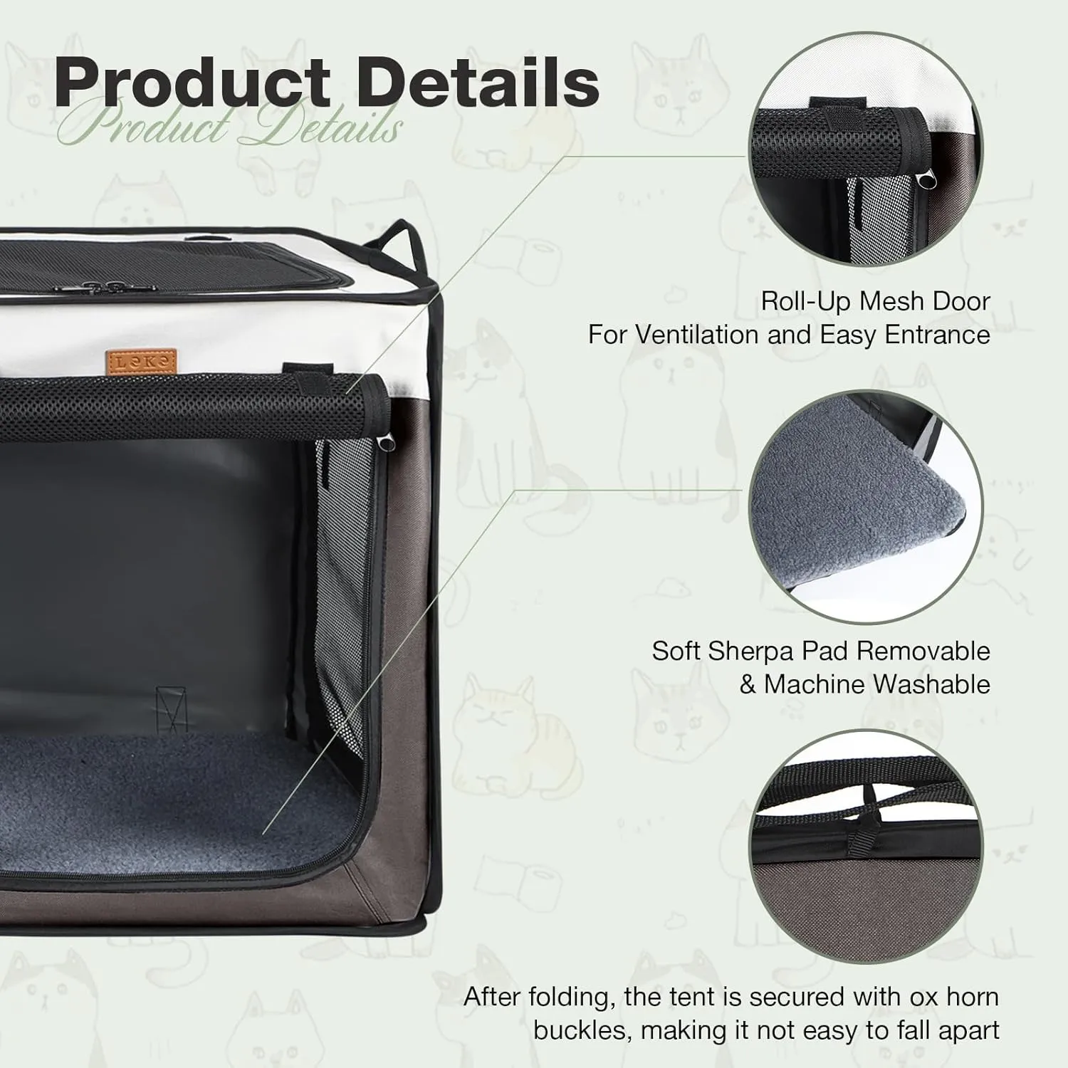 Lekebobor Soft Dog Crate - 2-in-1 Portable Travel Dog Crate for Small-Sized Dogs Indoor & Outdoor, 7-Door Foldable Pet Kennel with Durable Mesh Windows (Small, Brown)