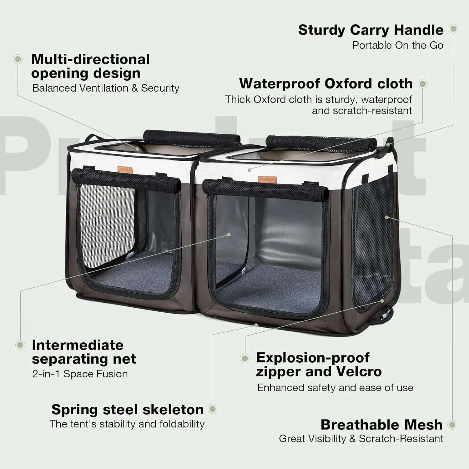 Lekebobor Soft Dog Crate - 2-in-1 Portable Travel Dog Crate for Small-Sized Dogs Indoor & Outdoor, 7-Door Foldable Pet Kennel with Durable Mesh Windows (Small, Brown)