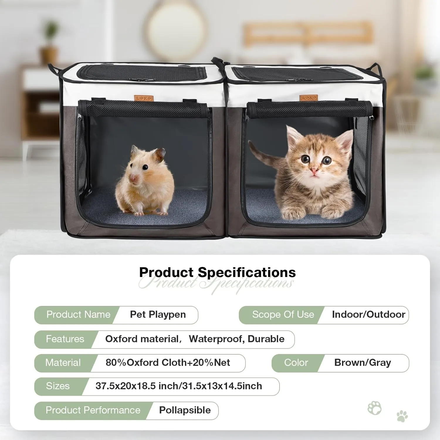 Lekebobor Soft Dog Crate - 2-in-1 Portable Travel Dog Crate for Small-Sized Dogs Indoor & Outdoor, 7-Door Foldable Pet Kennel with Durable Mesh Windows (Small, Brown)