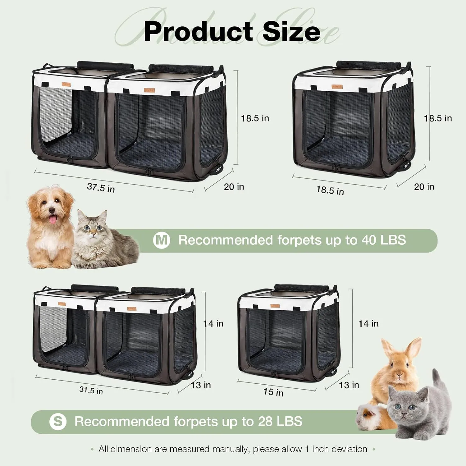 Lekebobor Soft Dog Crate - 2-in-1 Portable Travel Dog Crate for Small-Sized Dogs Indoor & Outdoor, 7-Door Foldable Pet Kennel with Durable Mesh Windows (Small, Brown)