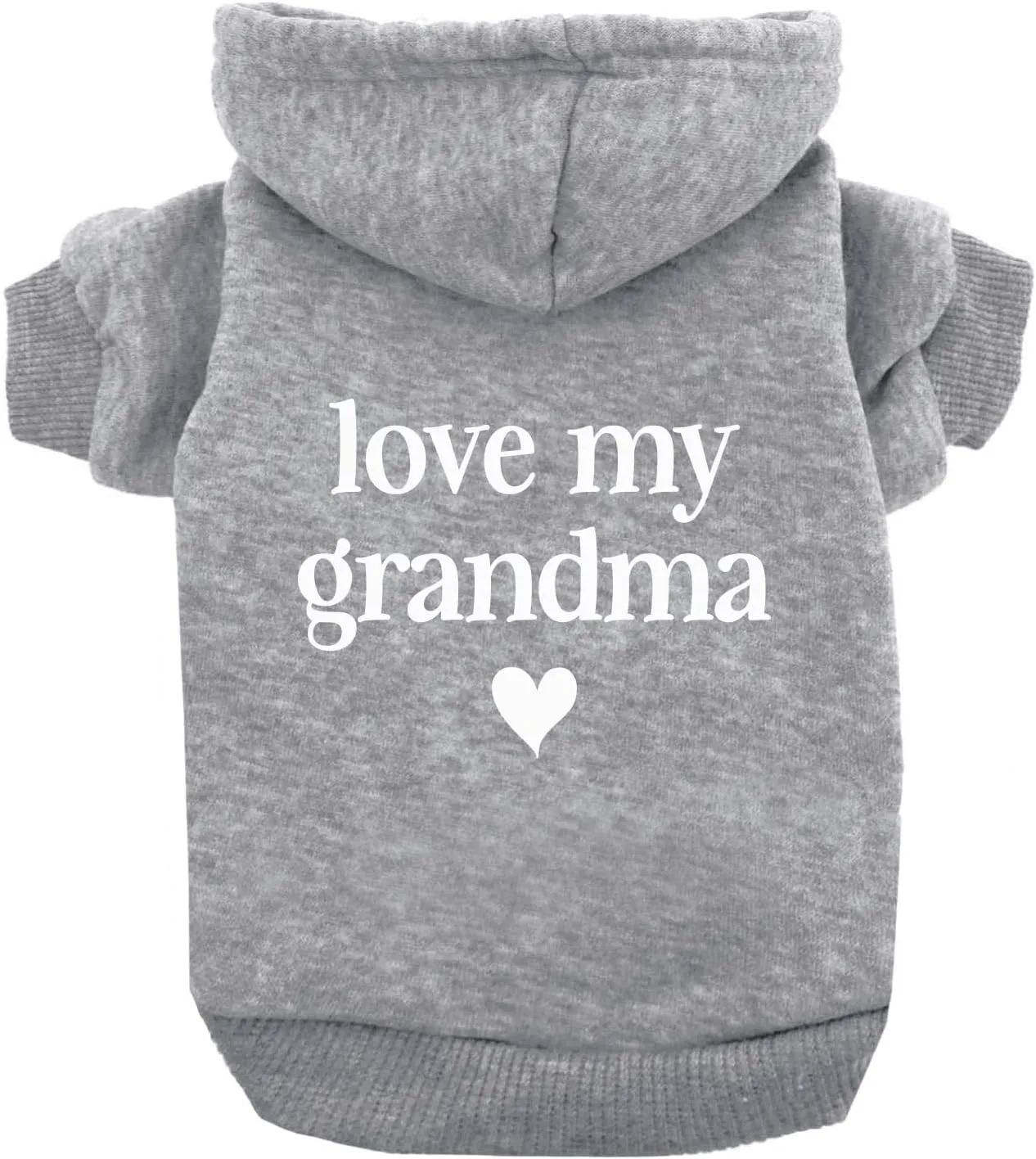 Love My Grandma Valentine's Day Dog Hoodie Fleece Lined Pullover Sweatshirt with Leash Hole (Grey, X-Large 399)