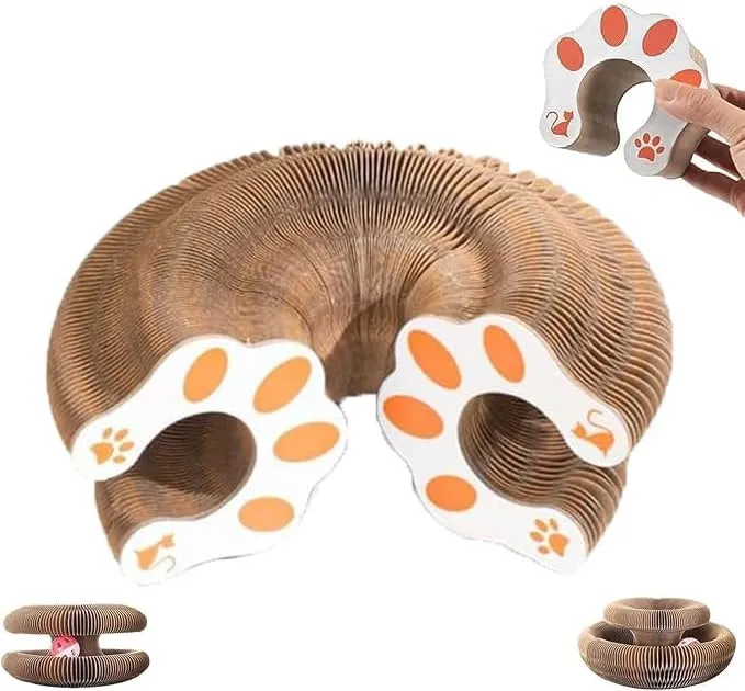 Magic Organ Cat Scratching Board,Foldable Recyclable Cat Accordion Toy with Bell Ball, Marlenes Pet Shop, Cat Kurlz,Cat Toy