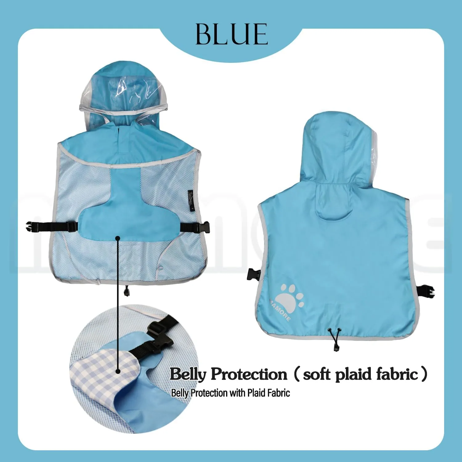 MAMORE Dog Raincoat Hooded Rain Jacket for Small Medium Large Dogs Slicker Poncho Bottom Waterproof Adjustable Reflective Breathable Leash Hole (Blue, Small)