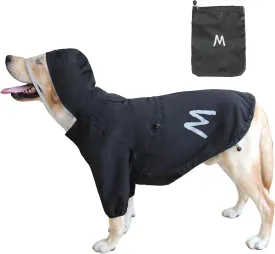 MAMORE Dog Raincoat with Clear Hood and 2 Legs - Adjustable Jacket, Bottom Waterproof, Reflective Stripe - For Small, Medium, Large Dogs (Black, X-Large)