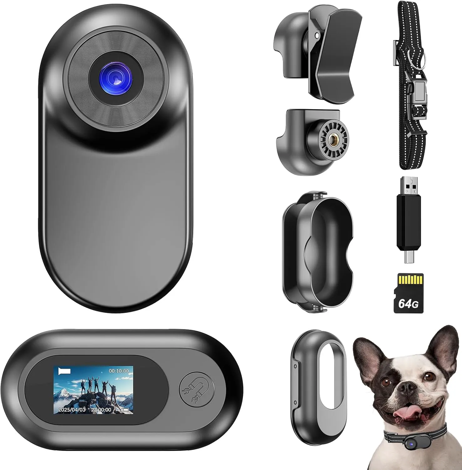 Mini Body Camera,1080P 64G Wearable Action Body Cam,Thumb Size Hands Free One-Click Filming Body Worn Camera with 360Rotatable Clip for Work, Travel, Pet Walking