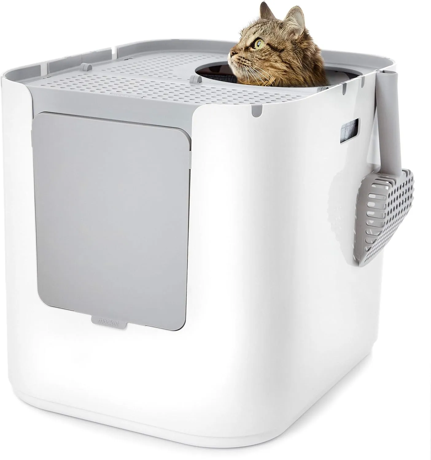 Modkat XL Litter Box, Top or Front-Entry Configurable, Full Height Seamless Base, Reusable Litter Liners, Sifting Litter Scoop, 2X Bamboo Charcoal Filters - White