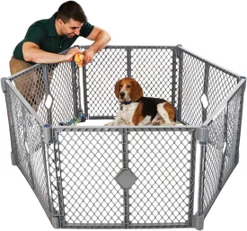 North States MyPet Petyard: 5.5 Ft. Wide Customizable Folding Dog Playpen Indoor/Outdoor. Made in USA. 6-Panel Puppy Playpen. Freestanding Play Pen Dog Gate 26" Tall, Fieldstone