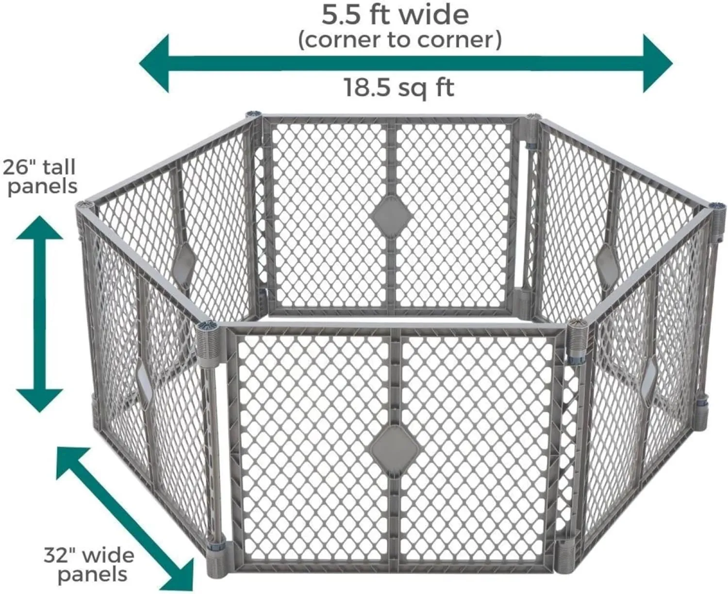 North States MyPet Petyard: 5.5 Ft. Wide Customizable Folding Dog Playpen Indoor/Outdoor. Made in USA. 6-Panel Puppy Playpen. Freestanding Play Pen Dog Gate 26" Tall, Fieldstone