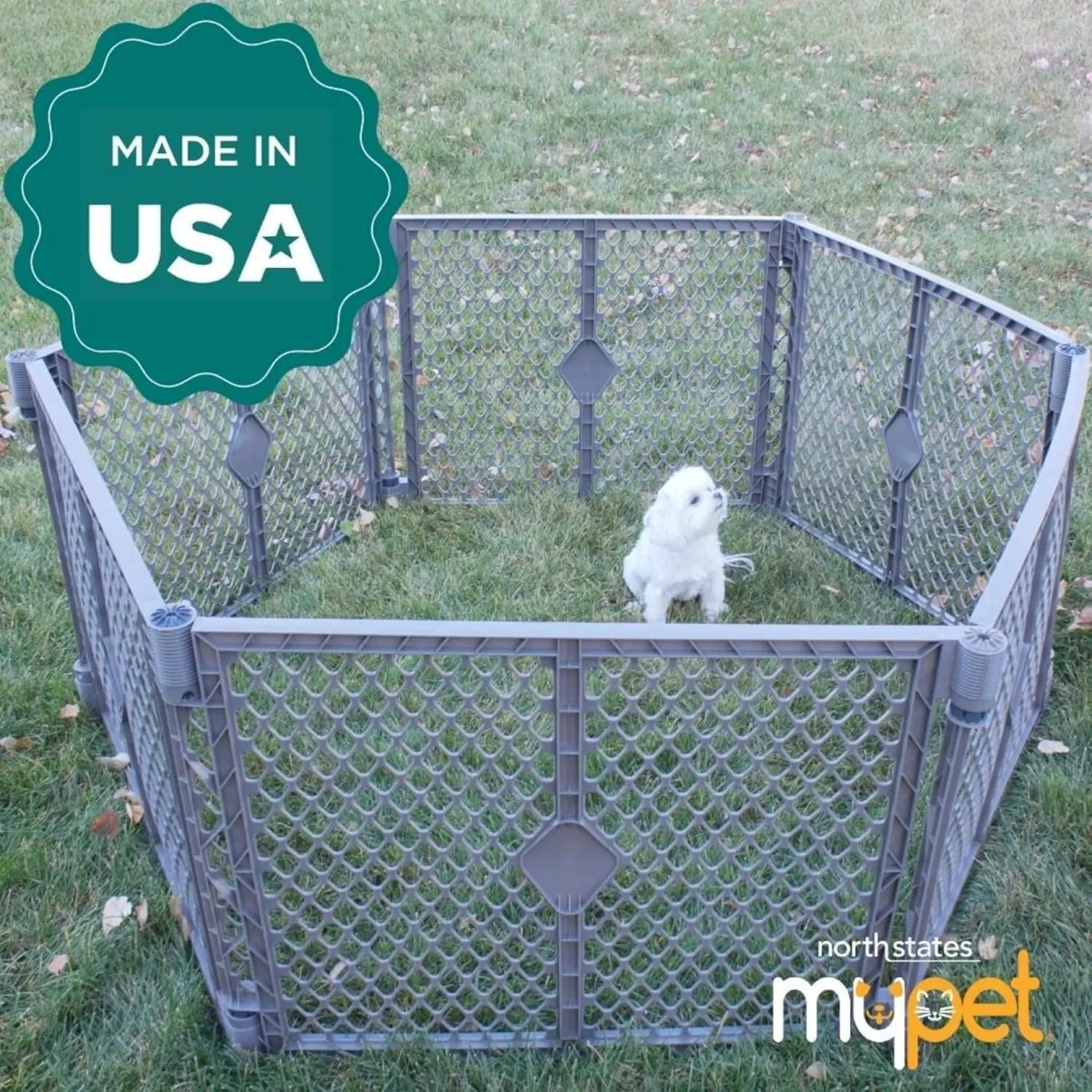 North States MyPet Petyard: 5.5 Ft. Wide Customizable Folding Dog Playpen Indoor/Outdoor. Made in USA. 6-Panel Puppy Playpen. Freestanding Play Pen Dog Gate 26" Tall, Fieldstone