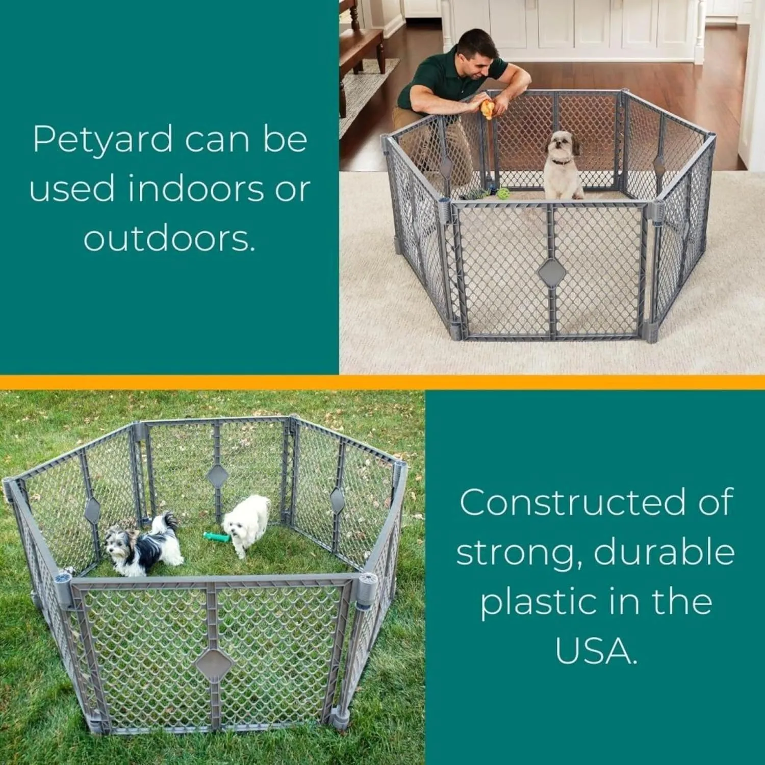 North States MyPet Petyard: 5.5 Ft. Wide Customizable Folding Dog Playpen Indoor/Outdoor. Made in USA. 6-Panel Puppy Playpen. Freestanding Play Pen Dog Gate 26" Tall, Fieldstone
