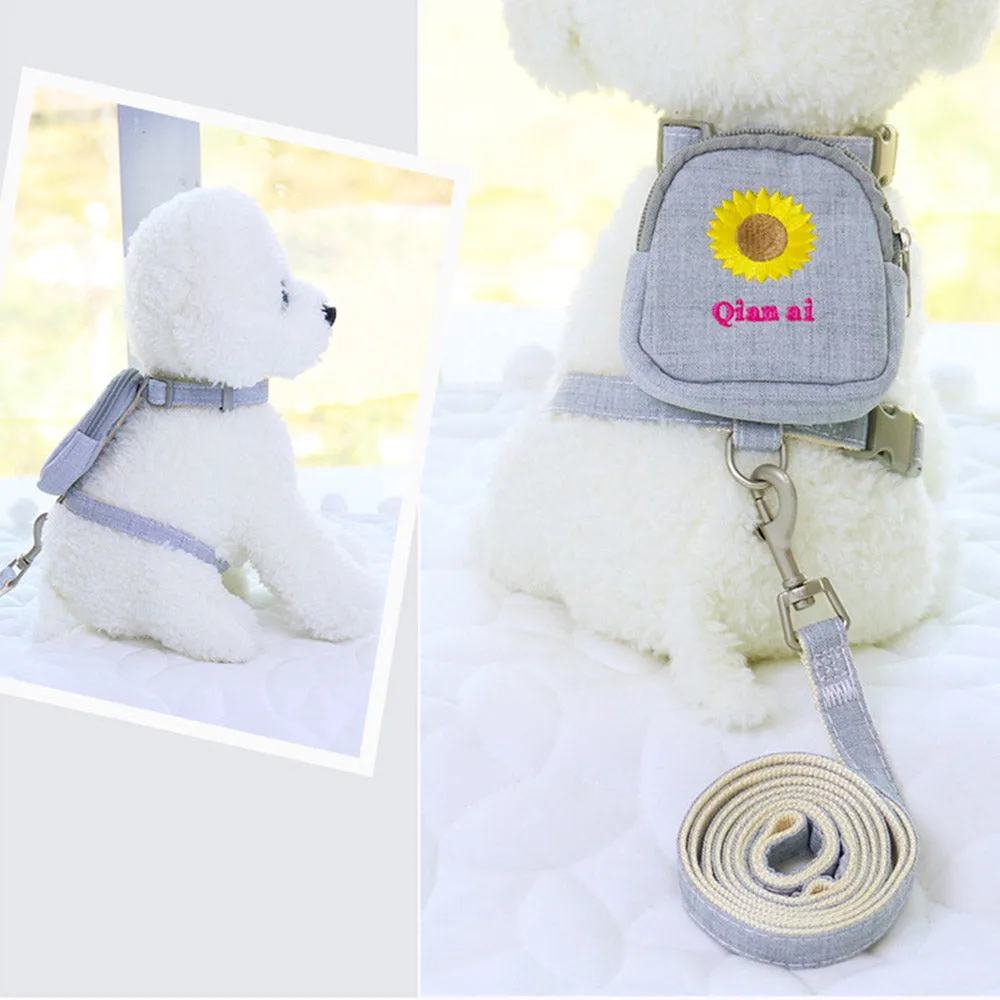 PAWS ASIA Suppliers Cute Embroidered Adjustable Pet Cat Dog Backpack Harness And Leash