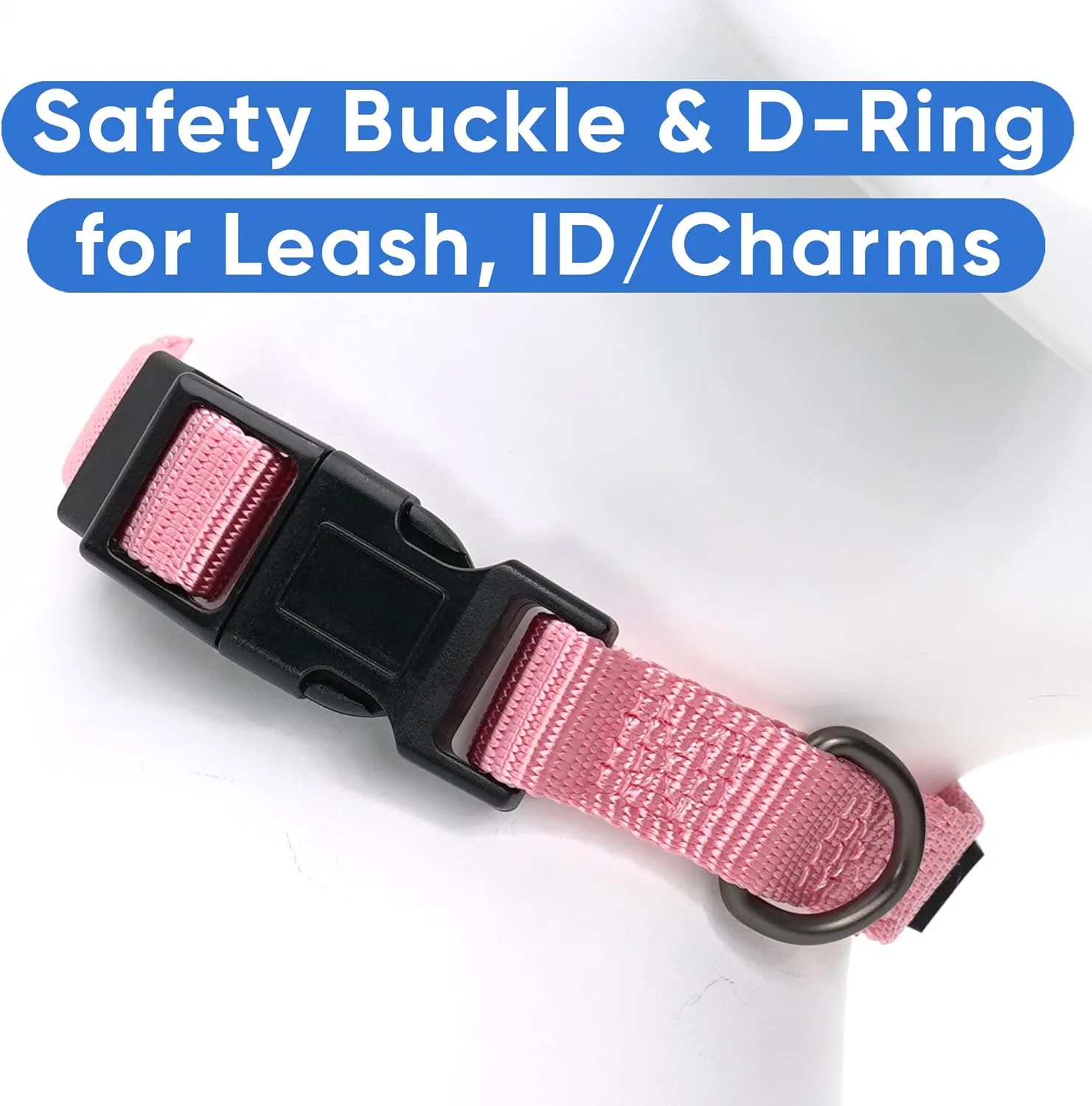 Pawtitas Adjustable Dog Collar - Heavy Duty, Waterproof with Quick-Release Buckle - Light Pink, Small Breed