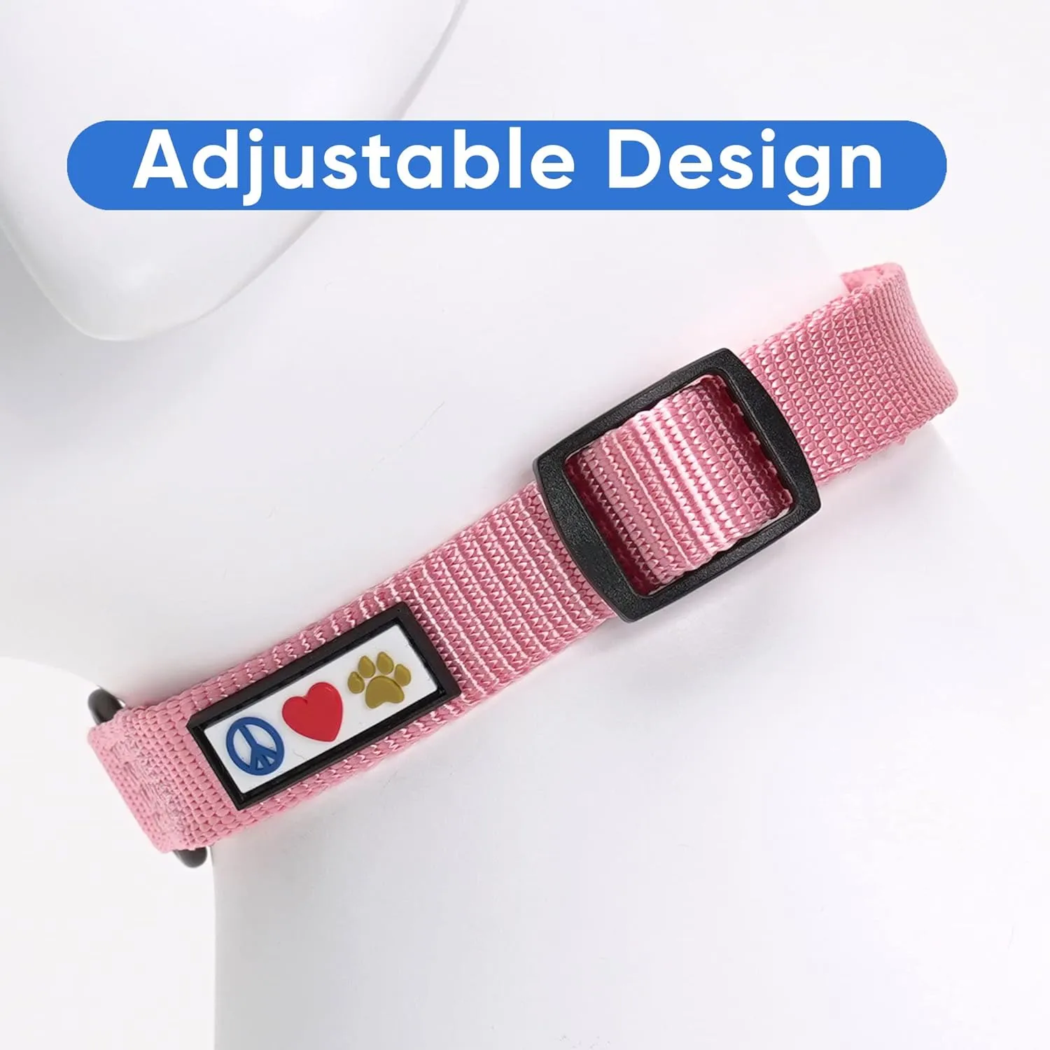 Pawtitas Adjustable Dog Collar - Heavy Duty, Waterproof with Quick-Release Buckle - Light Pink, Small Breed
