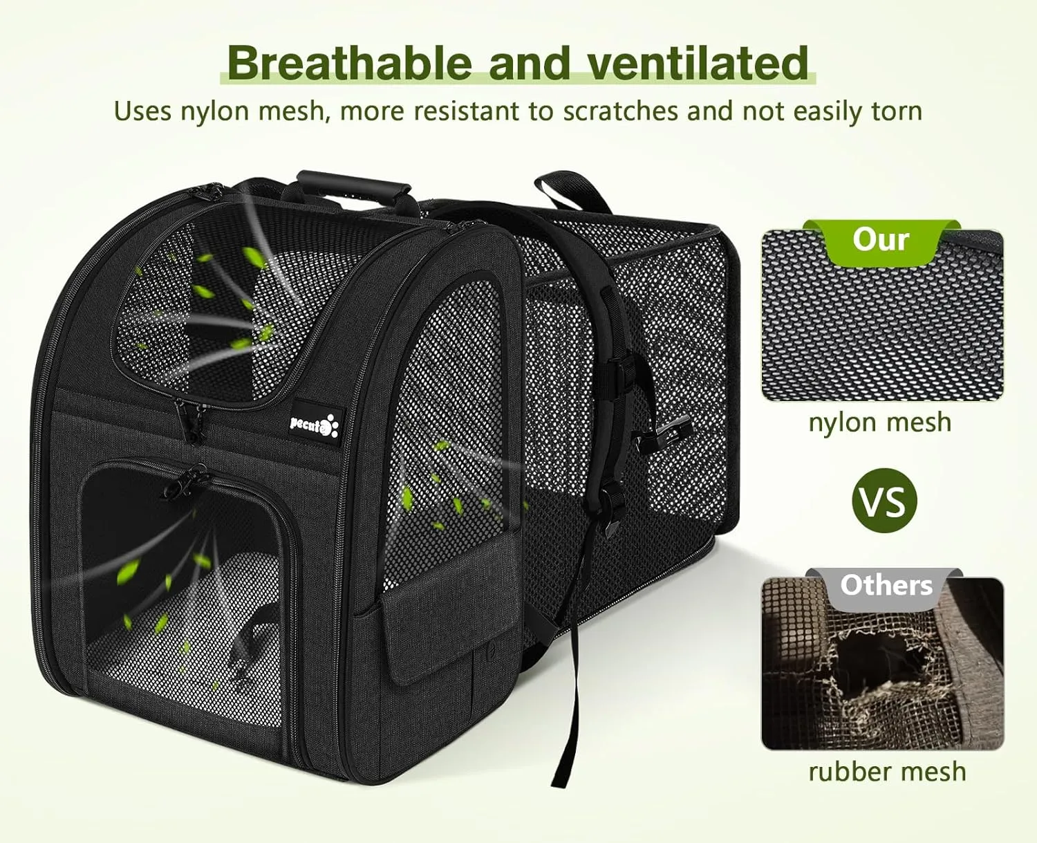 Pecute Cat Carrier Backpacks, Expandable Cat Backpack with Breathable Mesh, Pet Carrier Backpack for Cats Small Dogs Puppies Up to 18 Lbs, Dog Carrier Backpack Great for Travel Hiking Camping Outdoor