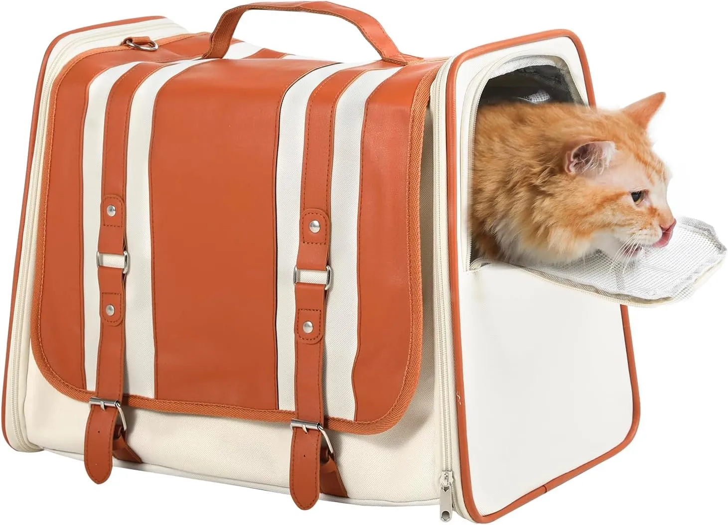 pet Carrier for cat Carrier Soft Faux Leather Kitten Carrier with Balancing Ventilation and Privacy,22 lbs max Load,Soft-Sided pet Carrier Cute cat Travel Bag Carrier for Small Dog