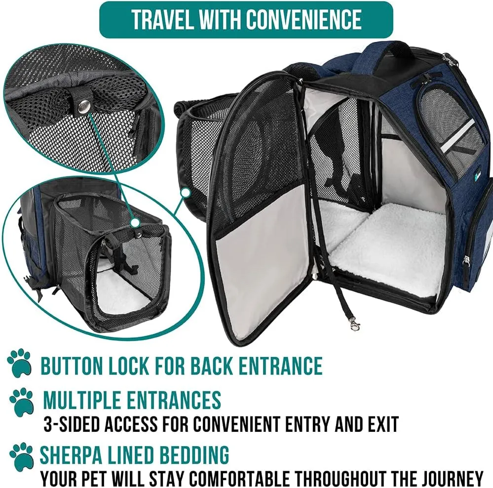 PetAmi Dog Cat Backpack Carrier, Expandable Pet Carrier Backpack for Travel Hiking, Small Medium Dog Puppy Large Cat Carrying Backpack, Airline Approved Ventilated Soft Back Support, 18 lbs, Navy