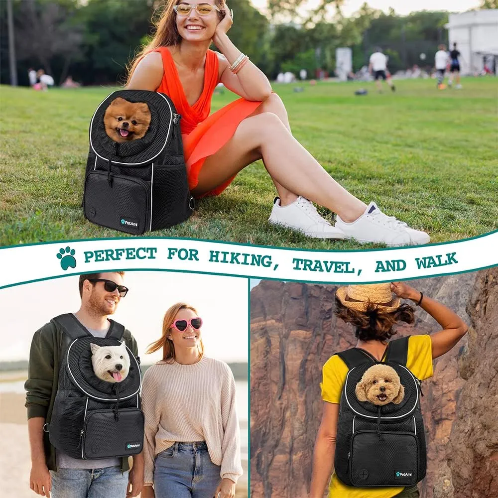 PetAmi Dog Front Carrier Backpack, Adjustable Dog Pet Cat Chest Carrier Backpack, Ventilated Dog Carrier for Hiking Camping Travel, Small Medium Dog Puppy Large Cat Carrying Bag, Max 15 lbs, Black