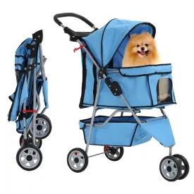 PetCart 3-Wheel Folding Stroller, Waterproof Cat & Dog Carrier with Cup Holder & Removable Liner, for Small & Medium Pets (Blue)