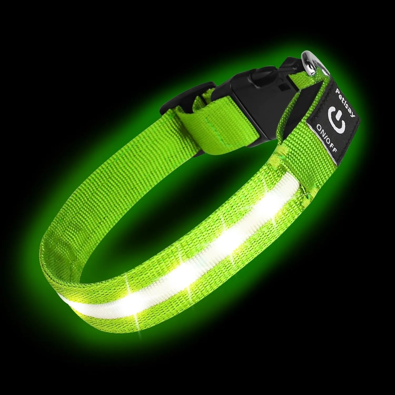 PetIsay Light up Dog Collar - High Visibility & Durable Nylon Material - USB C Rechargeable & Waterproof LED Dog Collar for Night Walking,Lighted Dog Collars Glow in The Dark Flashing(Green,Small)