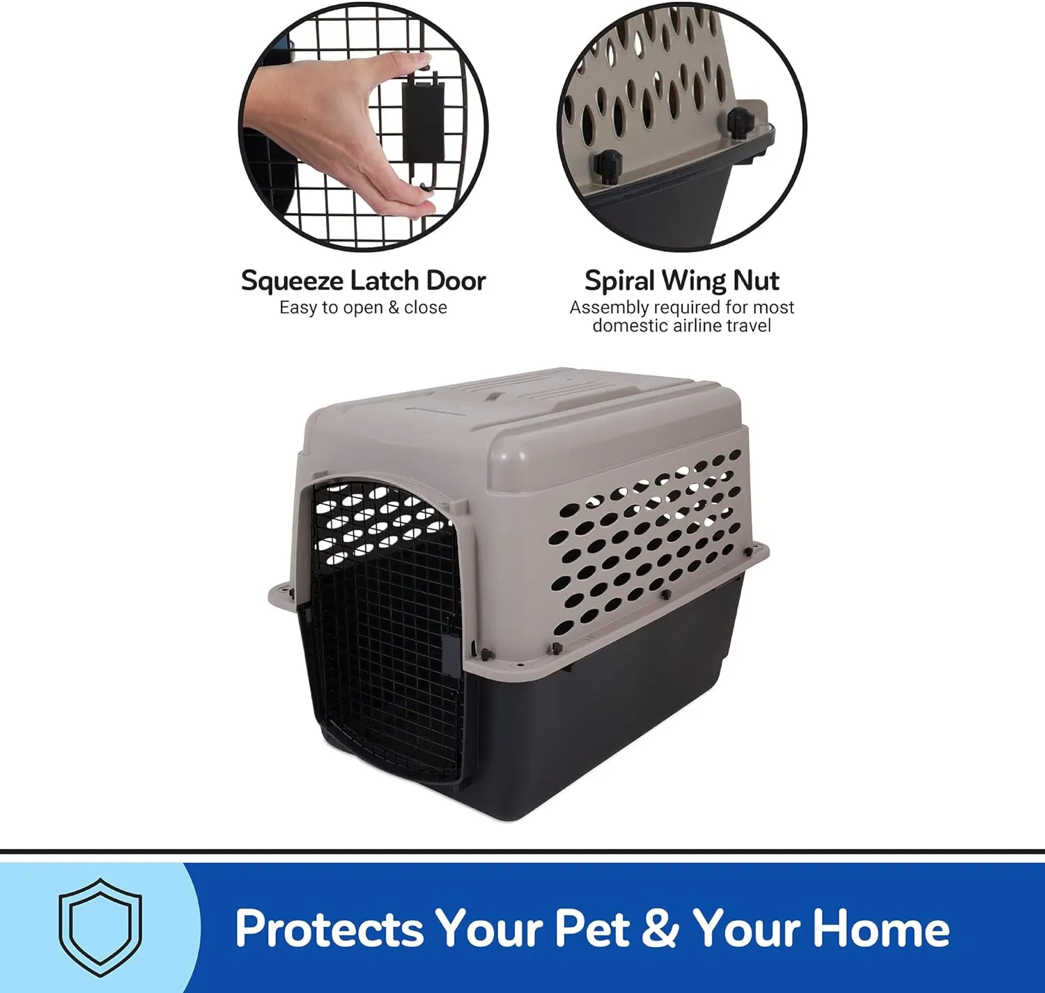 Petmate Vari Dog Kennel - Portable Dog Carriers & Crates for Large Dogs, Airline-Friendly, Durable Plastic, Pet Carrier For Home and Travel, 36 Inches, Taupe and Black