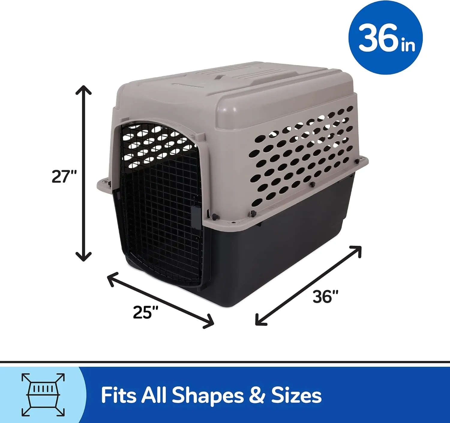 Petmate Vari Dog Kennel - Portable Dog Carriers & Crates for Large Dogs, Airline-Friendly, Durable Plastic, Pet Carrier For Home and Travel, 36 Inches, Taupe and Black