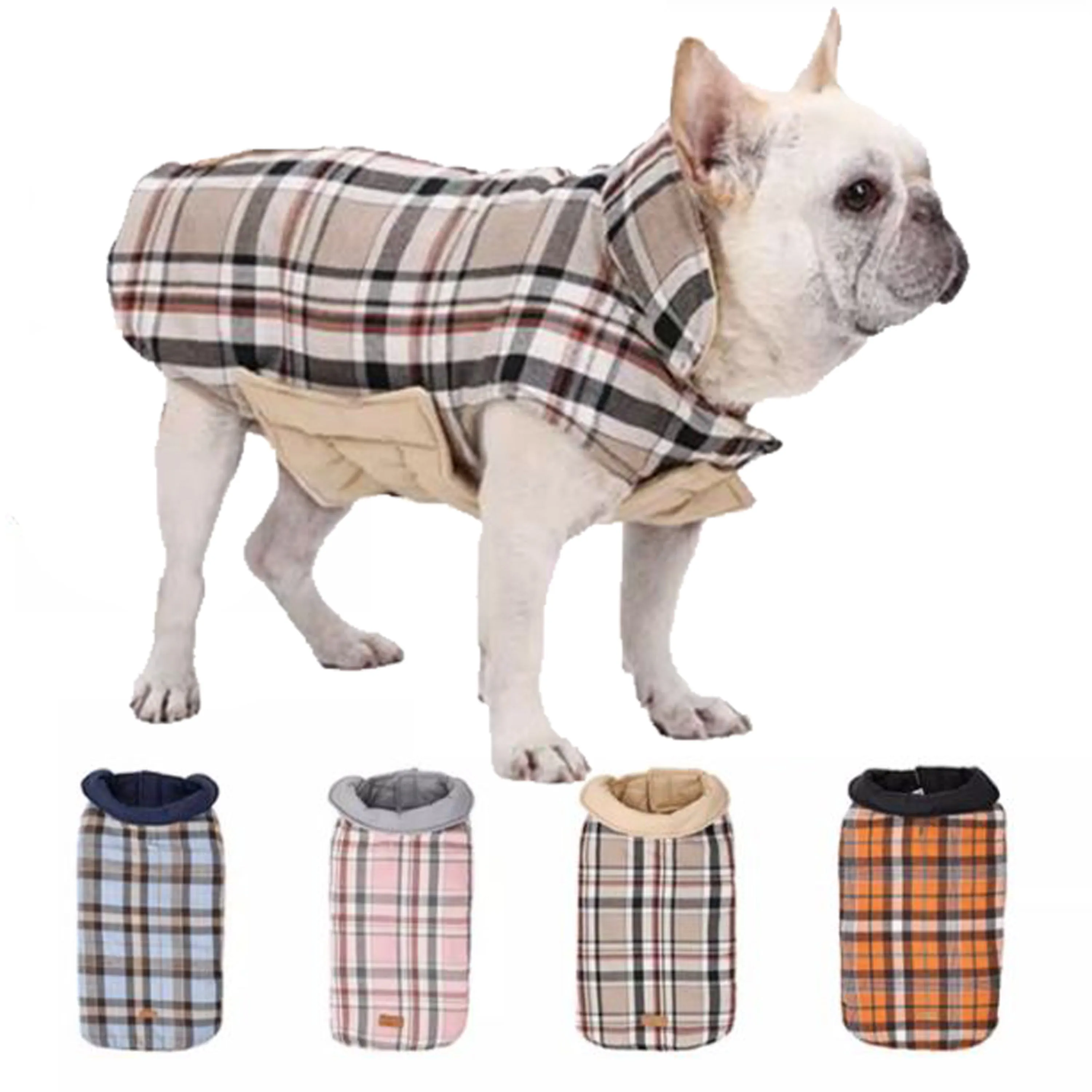 PlaidPup Warm and Stylish Frenchie Plaid Vest Double-Sided Winter Apparel
