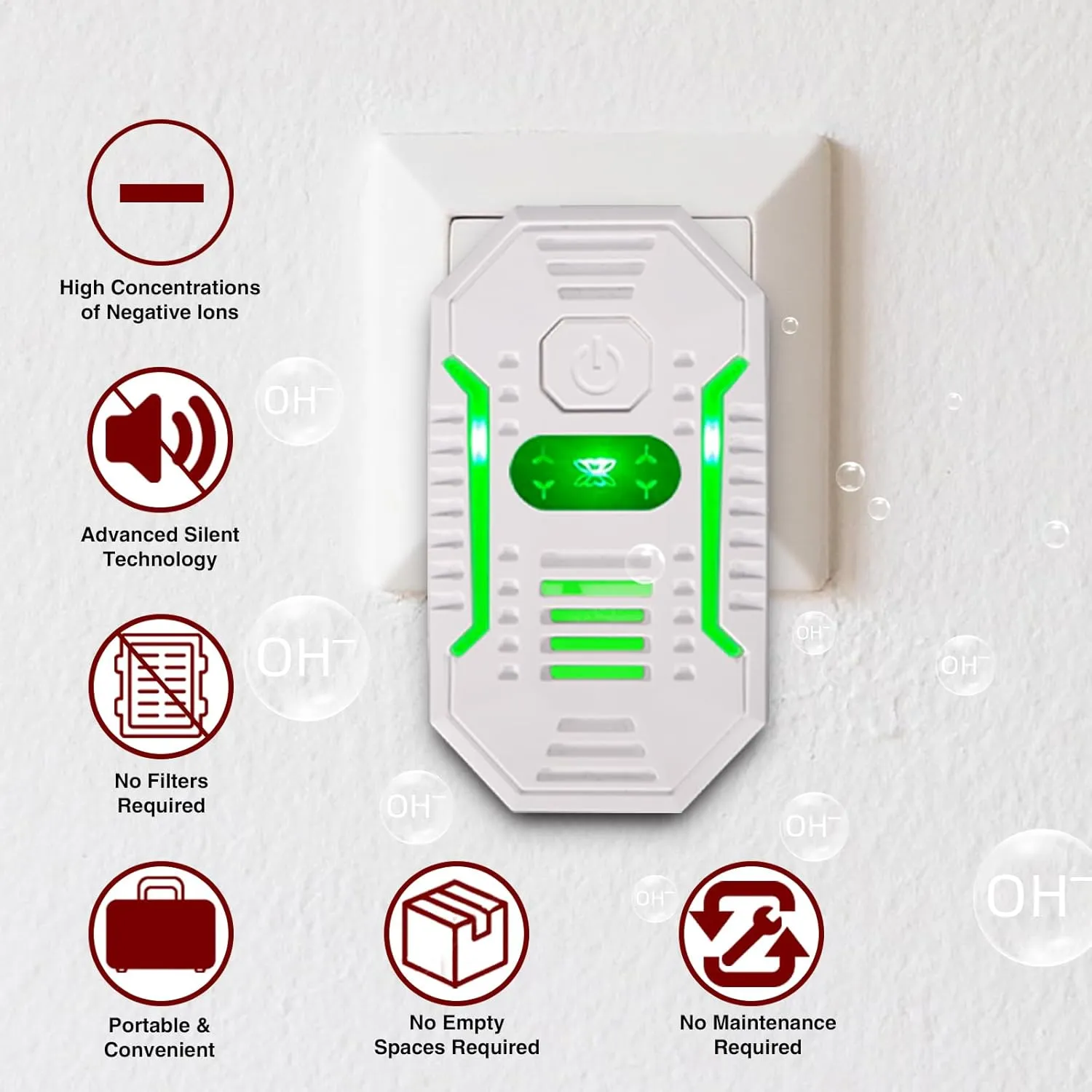 Plug In Air Purifier Negative Ion Portable Air Freshener for Home, Bedroom Kitchen Office Garage Room Air Ionizers Pets Smell Odor Dust Quiet Operation Air Cleaner (4)