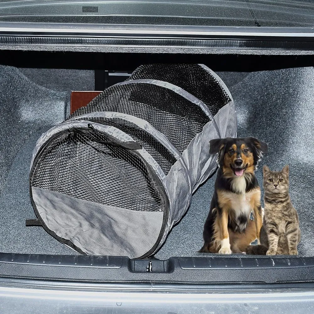 Portable Travel Crate for Car, 23 Inchs Small Pet Crate Metal Frame Dog Crate, Foldable Lightweight Sturdy Oxford Cloth with Breathable Mesh Easy Install Pet Carrier (Grey)