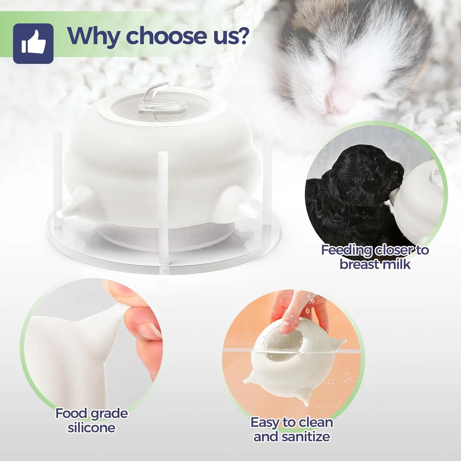Puppy Feeders for Multiple Puppies, Miracle Nipple with 4 Nipples & Support Base  Perfect Replacement for Nursing Bottles, Puppy Feeder for Newborn Kittens & Puppies, 200ml Capacity(White)