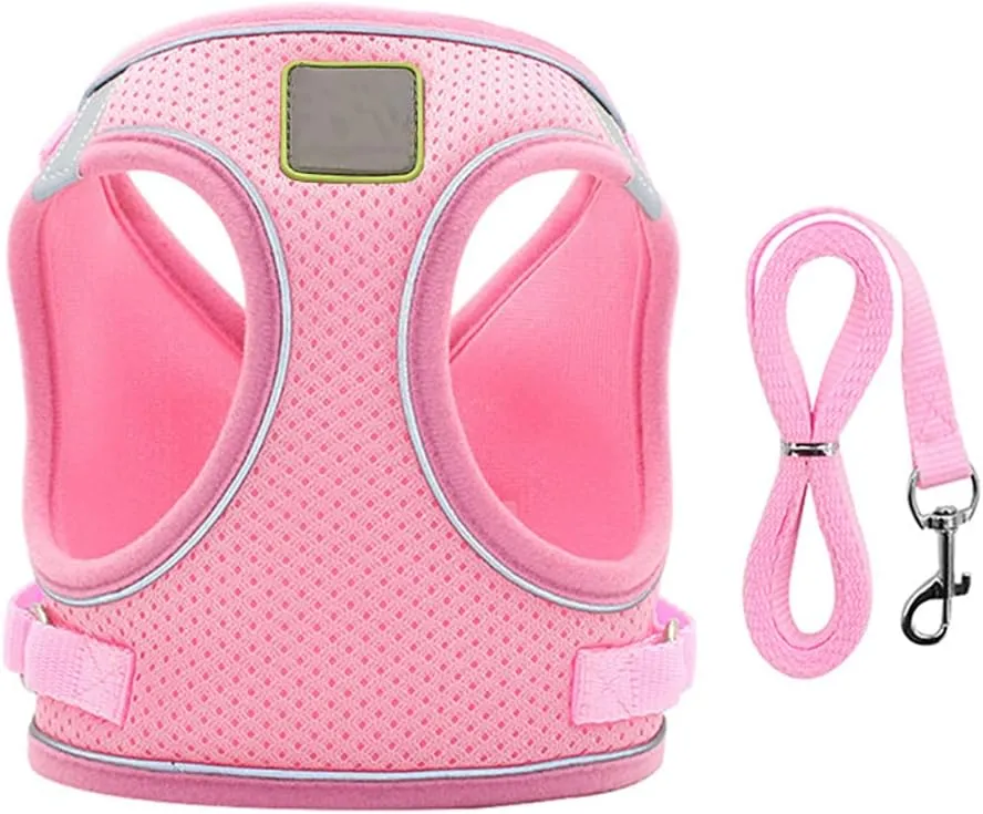 Puppy Harness and Leash Set, Escape Proof Dog Cat Vest Harness for Cats Small Medium Dogs, Adjustable Reflective Step in Harness,Soft Mesh Comfort Fit No Pull No Choke (Medium(13.7"-15.7"), Pink)