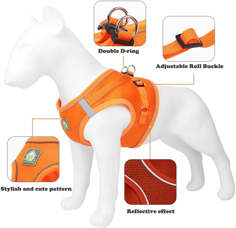 Puppy Harness and Leash Set, Escape Proof Dog Cat Vest Harness for Cats Small Medium Dogs, Adjustable Reflective Step in Harness,Soft Mesh Comfort Fit No Pull No Choke (Medium(13.7"-15.7"), Pink)