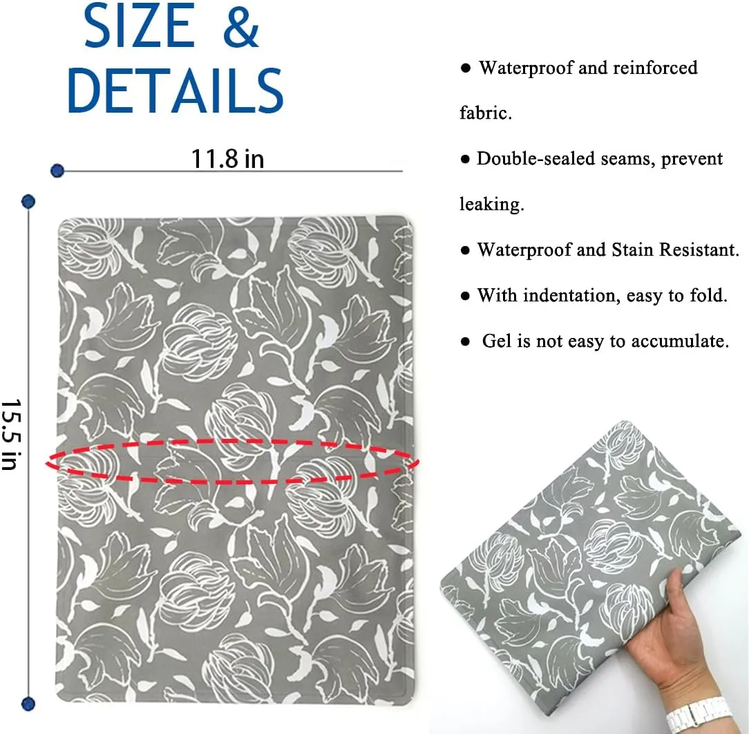Reusable Gel Ice Pack for Sleeping, Cold Pillow Pad, Head Cooling Ice Pad, Chill Pillow, Relieve Migraines, Fevers, Hot Flashes, Night Sweats, Perfect for Children, Adult, Pets (Gray Flower)