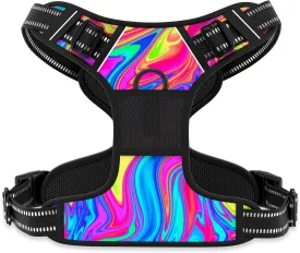 Rnivvi No Pull Dog Harness, Cute Reflective Large Sized Puppy Harness, Adjustable Soft Padded Vest for Large Dogs, Heavy Duty Pet Vest with Easy Control Handle for Walking Training, Rainbow Art