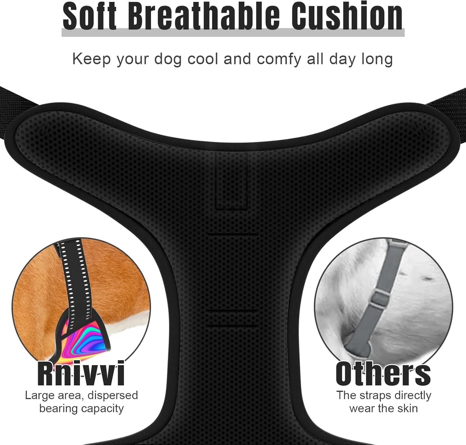 Rnivvi No Pull Dog Harness, Cute Reflective Large Sized Puppy Harness, Adjustable Soft Padded Vest for Large Dogs, Heavy Duty Pet Vest with Easy Control Handle for Walking Training, Rainbow Art