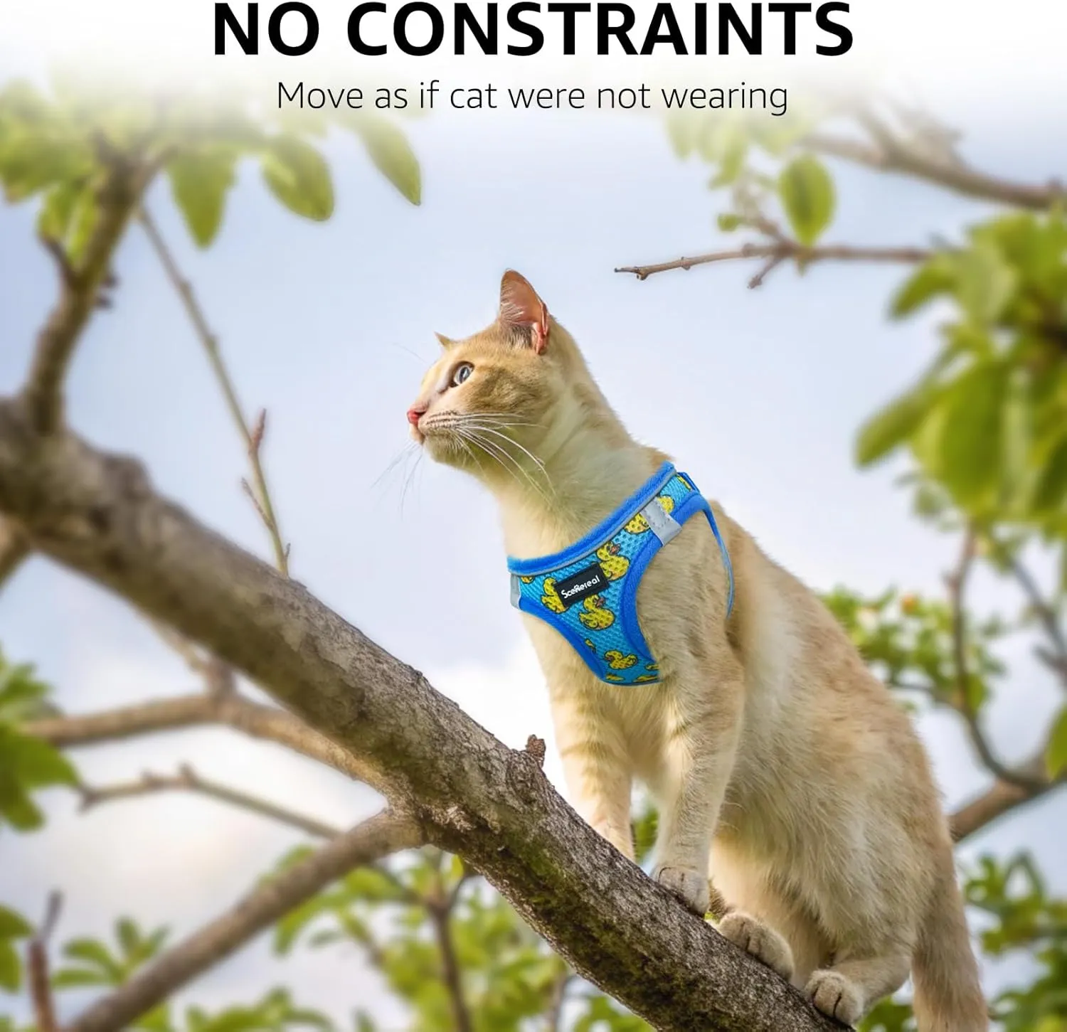 SCENEREAL Cat Harness & Leash Set Escape Proof - Adjustable Air Mesh Vest with Reflective Strips for Kittens, Puppies, Rabbits, Duck M
