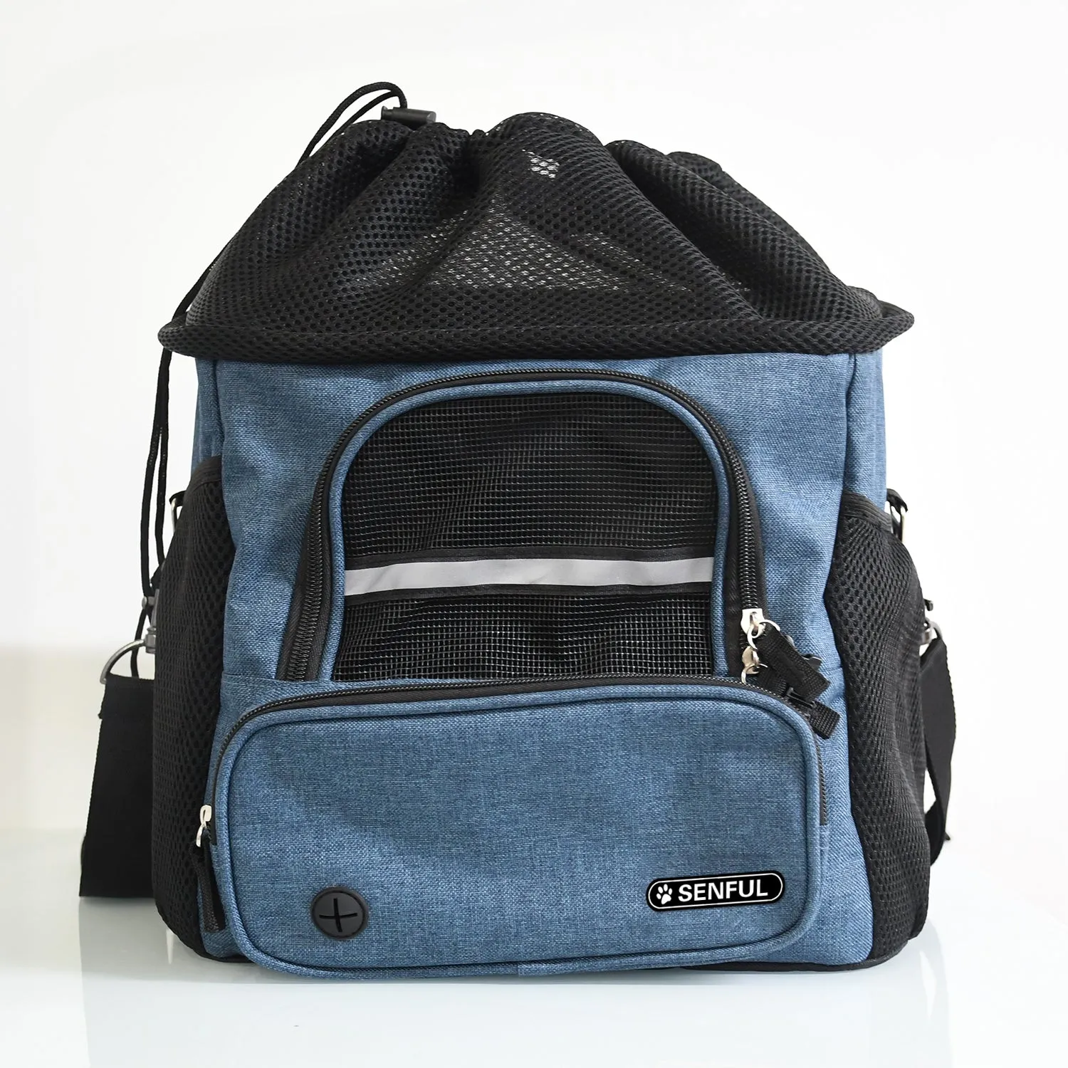 SENFUL Pet Soft Backpack Carrier, Dog Front Carrier with Breathable Head Out Design, Navy Blue, 16.5"