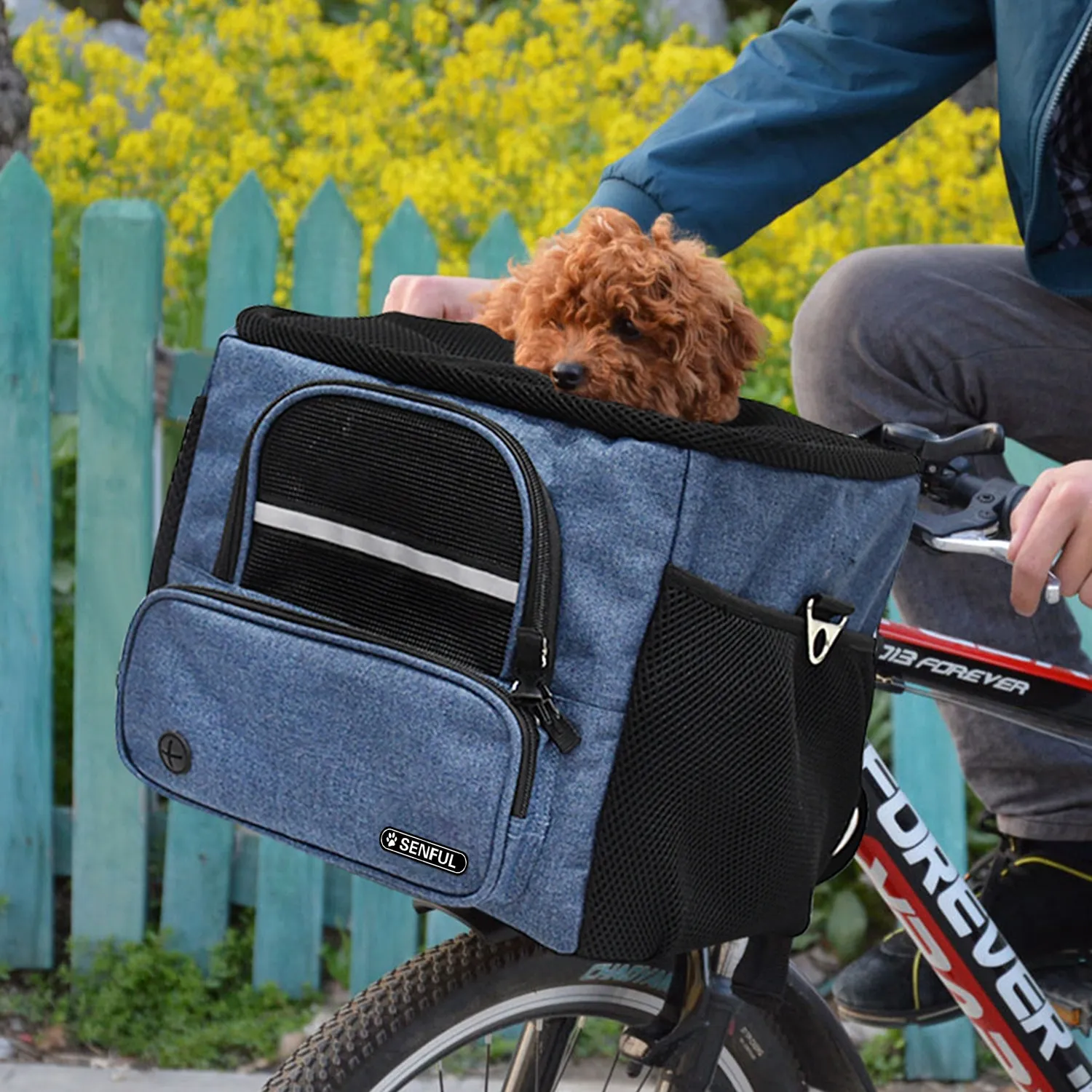 SENFUL Pet Soft Backpack Carrier, Dog Front Carrier with Breathable Head Out Design, Navy Blue, 16.5"